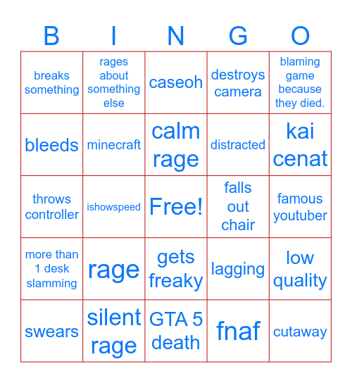 gamers raging bingo Card