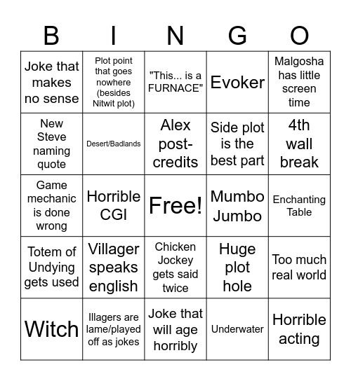 A Minecraft Movie Bingo V2 Bingo Card