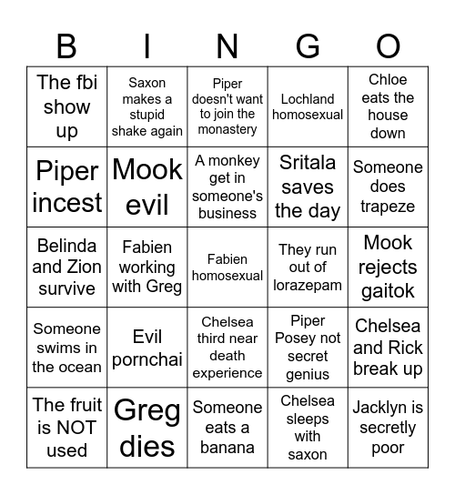 White Lotus FINALE Bingo Card