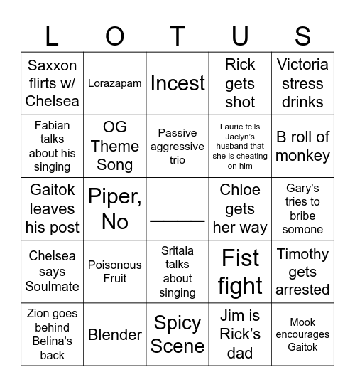 White Lotus Finale Bingo Card