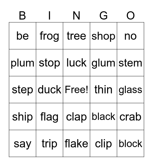 Chart 6 Words Bingo Card