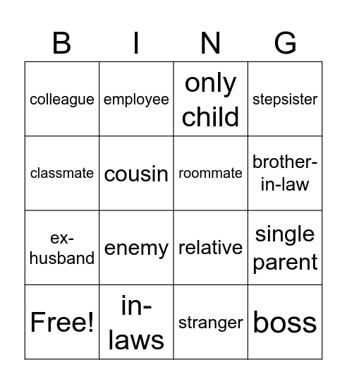 PEOPLE AND RELATIONSHIPS Bingo Card