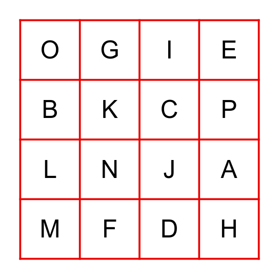 BINGO LETTERS! Bingo Card