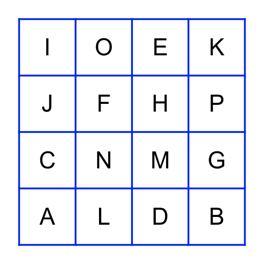 BINGO LETTERS! Bingo Card