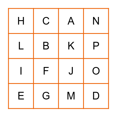 BINGO LETTERS! Bingo Card