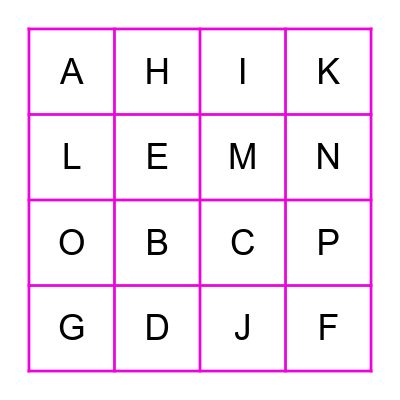 BINGO LETTERS! Bingo Card