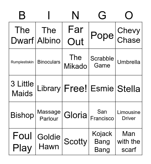 Foul Play Bingo Card