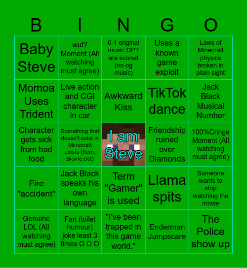 A Minecraft Movie B-I-N-G-O Bingo Card