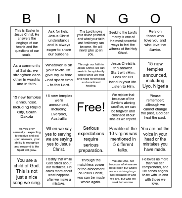 General Conference Bingo - April 2025 Bingo Card