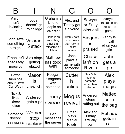 Discord bingo but hard Bingo Card