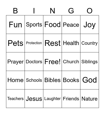 Thank You Bingo Card