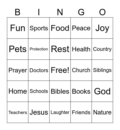Thank You Bingo Card