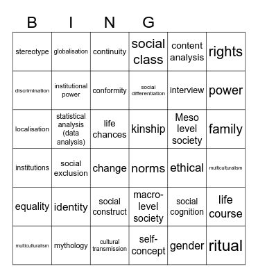Society & Culture Bingo Card
