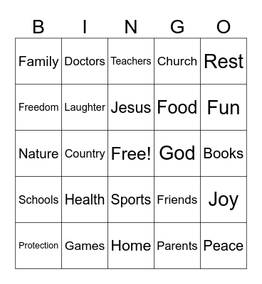 Thank you Bingo Card