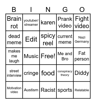 Instagram reel bingo Card