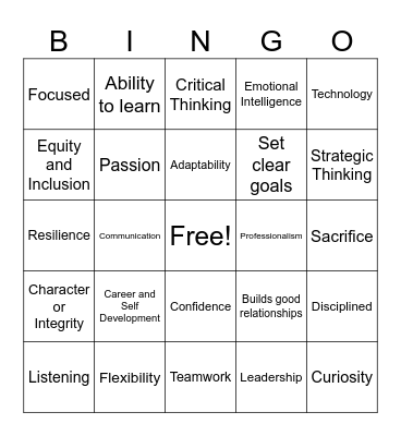 Career Competency Bingo Card