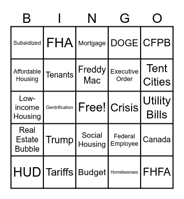 Housing Bingo Card