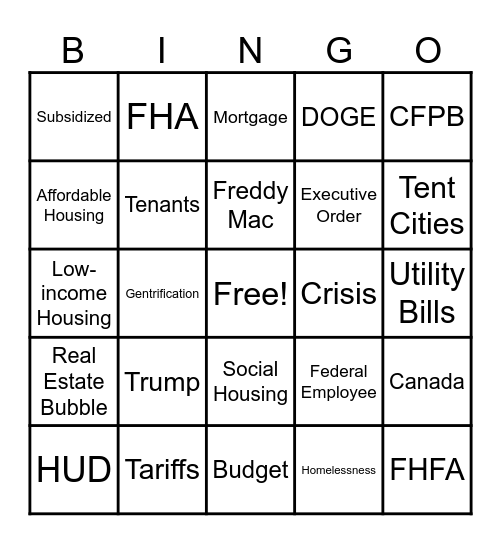 Housing Bingo Card