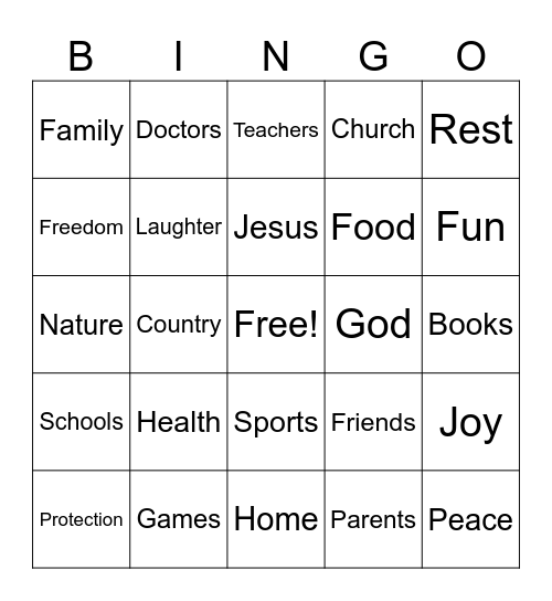 Thank you Bingo Card