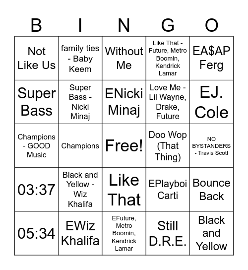 rap icons Bingo Card