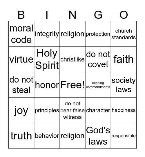 Honesty Bingo Card
