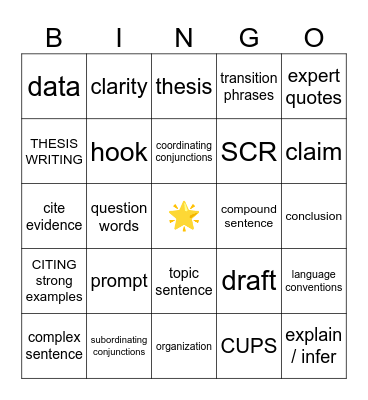 ECR & SCR (Writing Process) Bingo Card