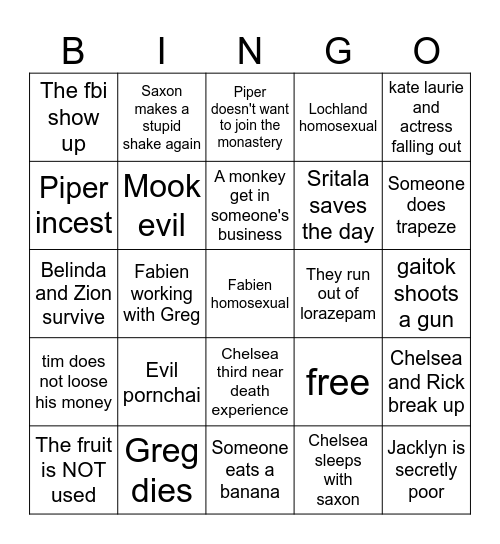 White Lotus FINALE Bingo Card