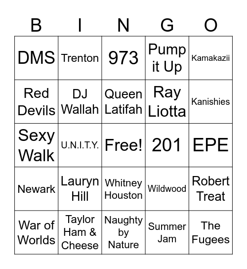 Jersey Bingo Card