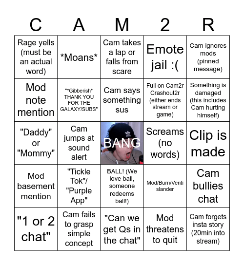 Cam2r Bingo Card