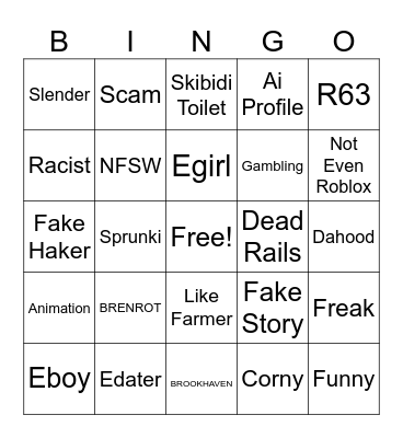 Roblox short Bingo Card