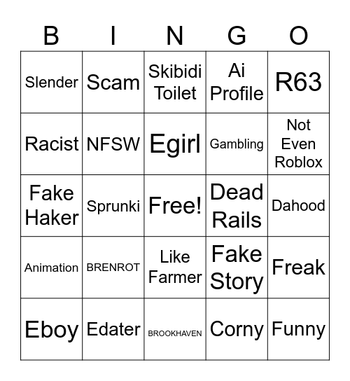 Roblox short Bingo Card
