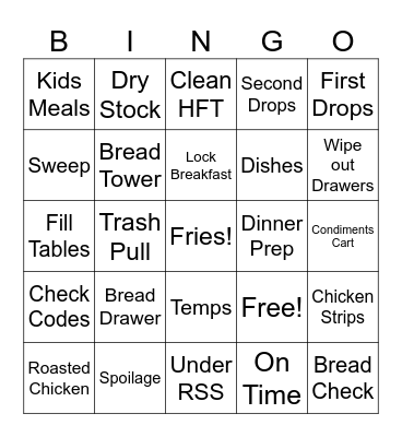 Wawa Tasks Bingo Card