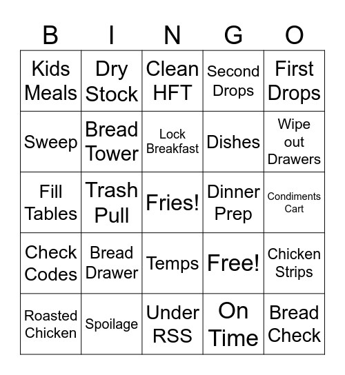 Wawa Tasks Bingo Card