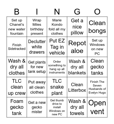 To Do Bingo Card