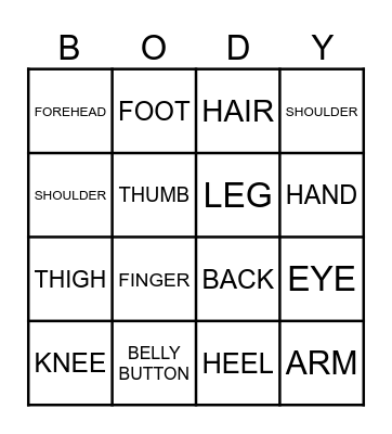 BODY PARTS Bingo Card