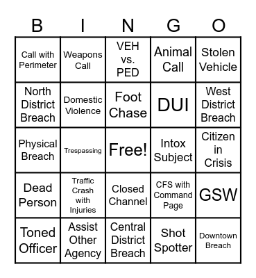 DISPATCH Bingo Card