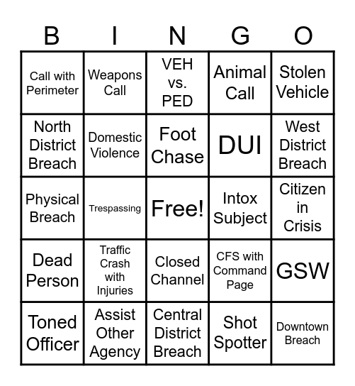 DISPATCH Bingo Card