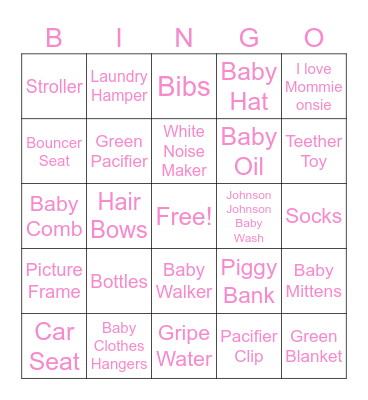 Baby Love Shower Bingo Card
