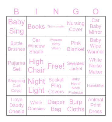 Baby Love Shower Bingo Card