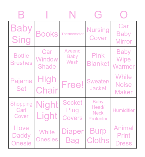 Baby Love Shower Bingo Card