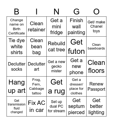 To Do Bingo Card