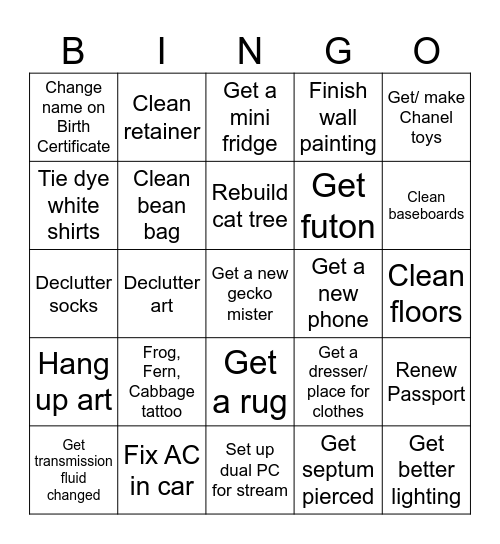 To Do Bingo Card