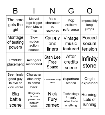 Marvel Cinematic Universe Bingo Card