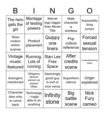 Marvel Cinematic Universe Bingo Card