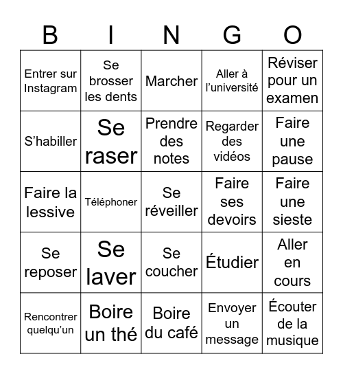 La routine et la fréquence Bingo Card