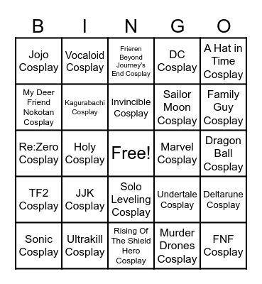 Battlegrounds Cosplay Bingo Card