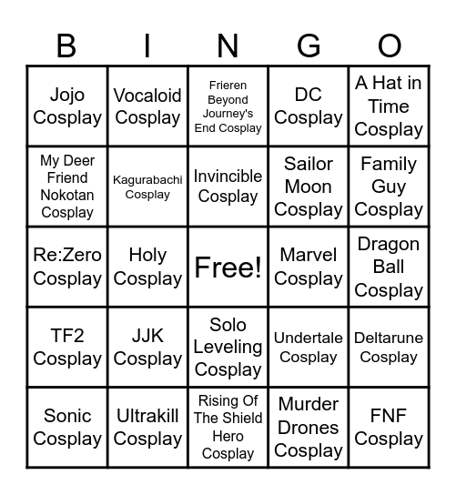 Battlegrounds Cosplay Bingo Card