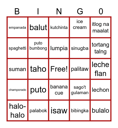 PINOY FOODS Bingo Card