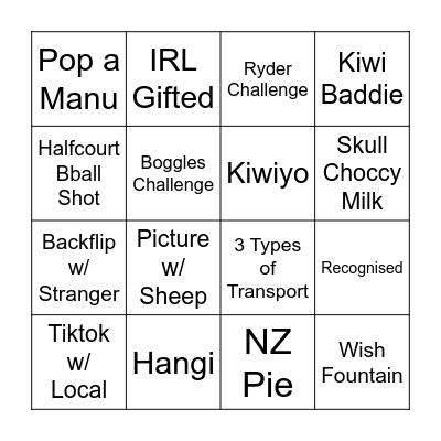 NEW ZEALAND BINGO Card