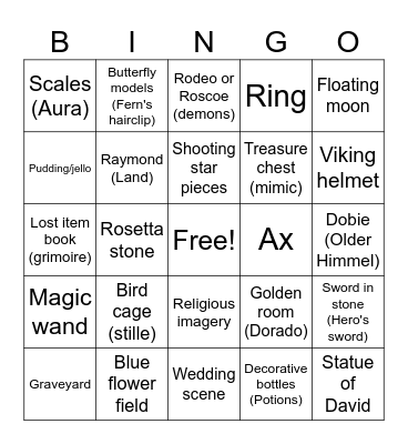 Frieren ACNH Bingo Card